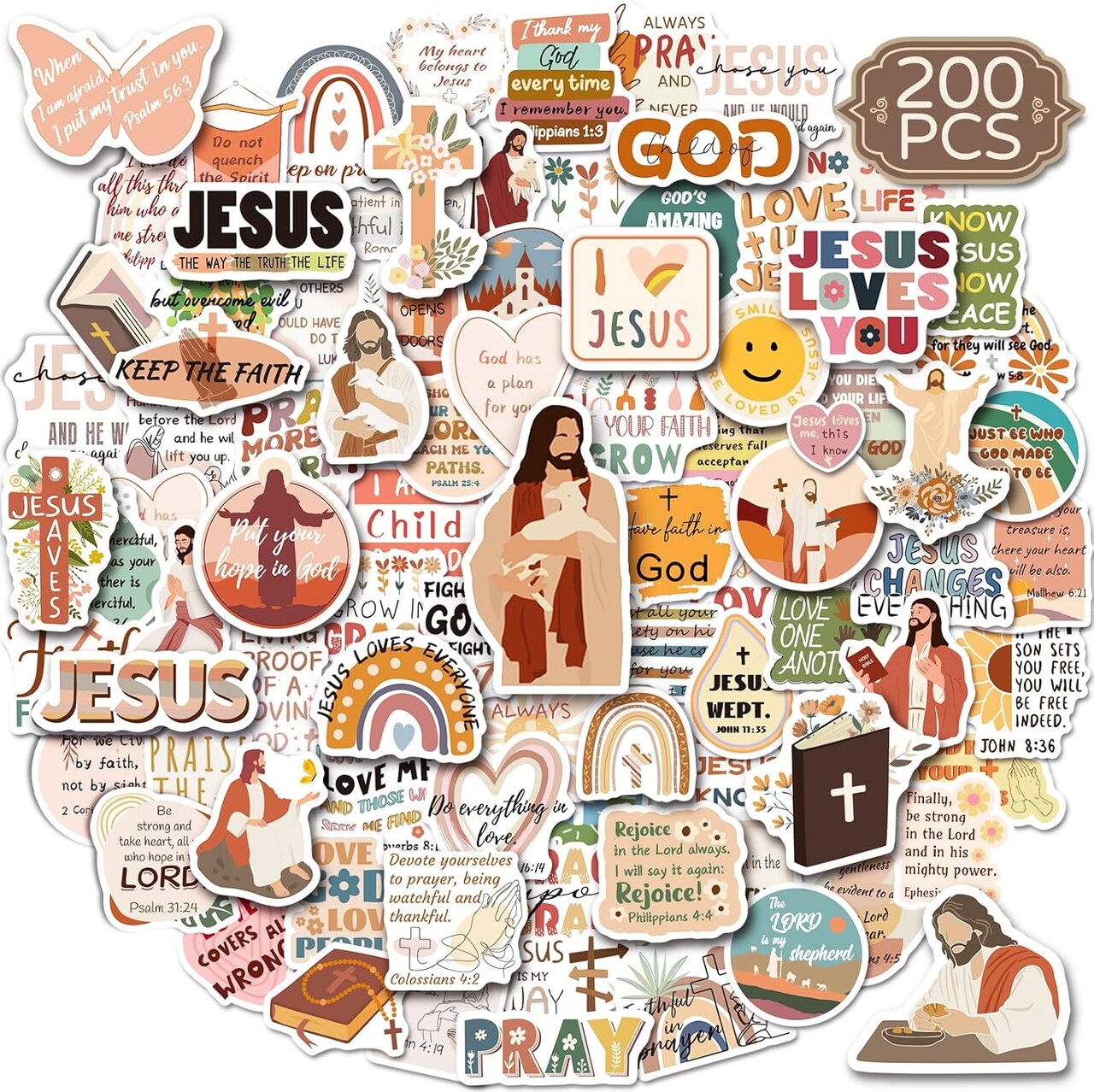 200PCS Christian Scrapbook Stickers (Brown) 6 x 5 x 0.5 inches